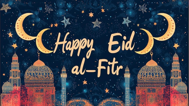 Photo happy eid alfitr large joyous text in the center