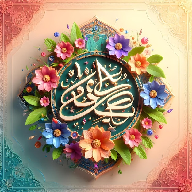 Happy Eid MiladunNabi 3D Card with Calligraphy Flowers amp Vibrant Colors