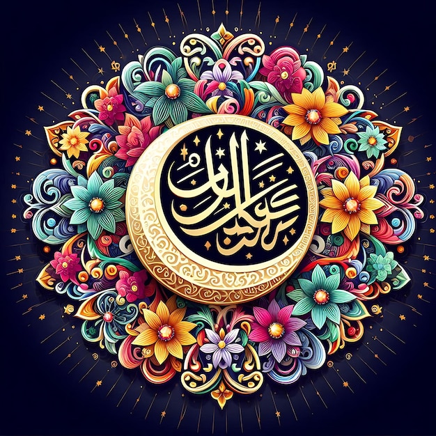 Happy Eid Mubarak Arabic Calligraphy lettering in Islamic frame Translation Eid Mubarak