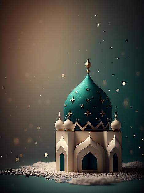 Happy eid mubarak greeting card with a model white mosque