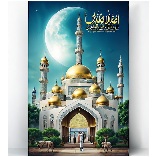 Happy Eid Ul Adha poster with a background of lanterns moon