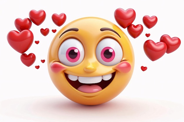 Photo happy emoticon surrounded by hearts