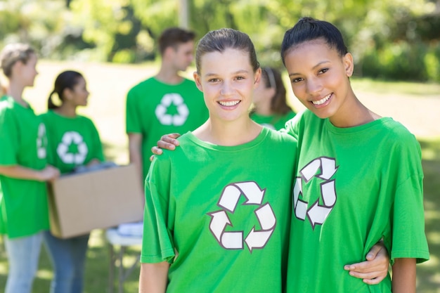 Happy environmental activists in the park 