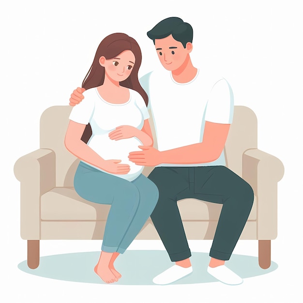 Happy Expecting Couple Pregnant Woman with Husband Family Illustration Flat style