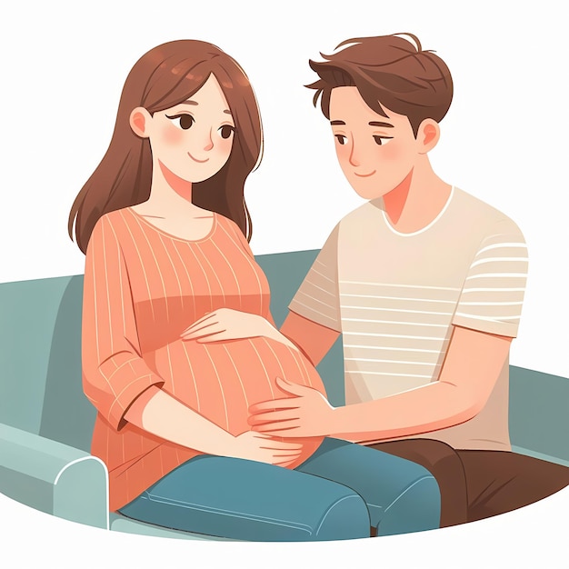 Happy Expecting Couple Pregnant Woman with Husband Family Illustration Flat style