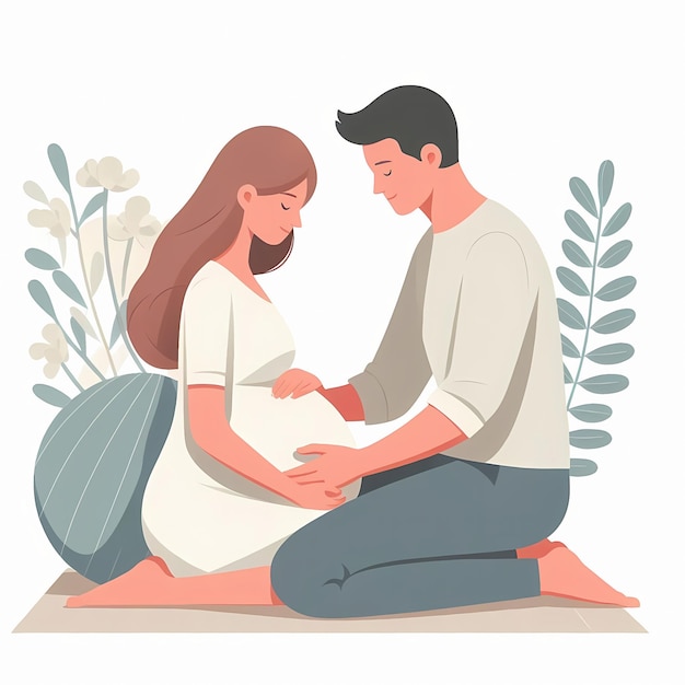 Happy Expecting Couple Pregnant Woman with Husband Family Illustration Flat style