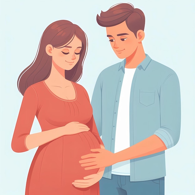 Happy Expecting Couple Pregnant Woman with Husband Family Illustration Flat style