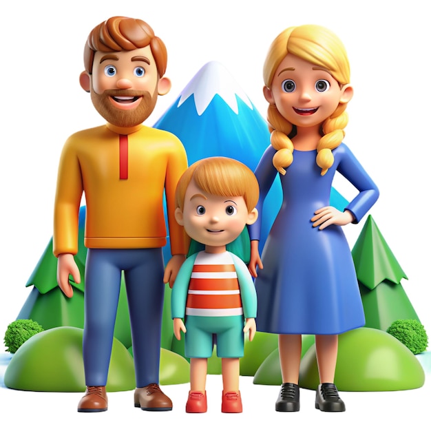 Photo happy family 3d style isolated on blank background cutout