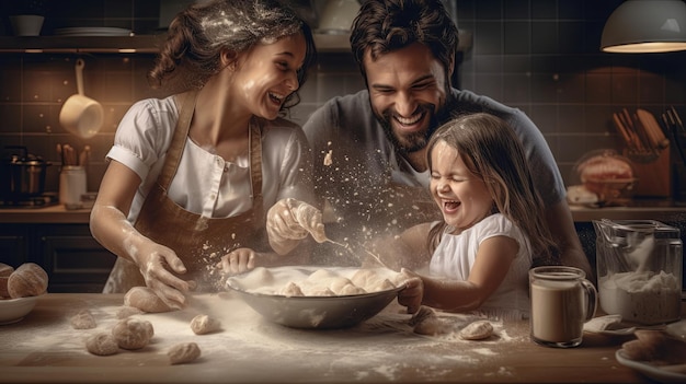 Happy Family Baking Together in Kitchen