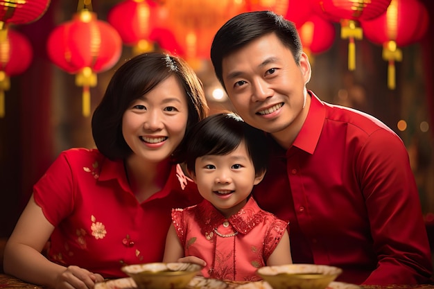 Happy family celebrating Chinese New Year