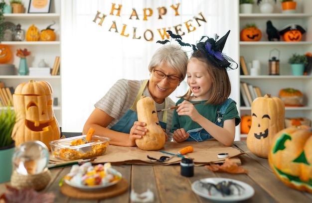 Happy family celebrating Halloween