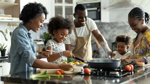 Happy family cooking together in the kitchen