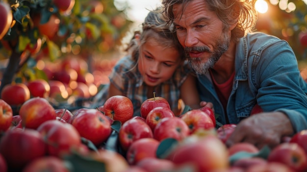 Happy Family Day Out at Sunny Apple Orchard Joyful Bonding and Apple Picking Fun Photography