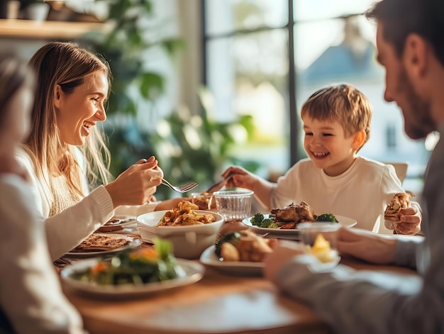 Photo happy family dinner