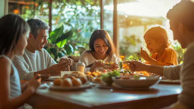 Happy Family Enjoying a Cozy Dinner Together at Home