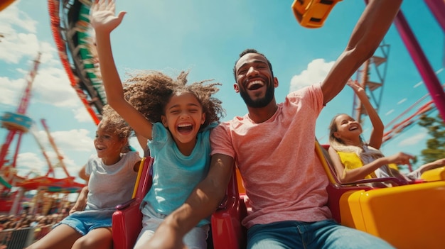 Happy Family Enjoying a Roller Coaster Ride