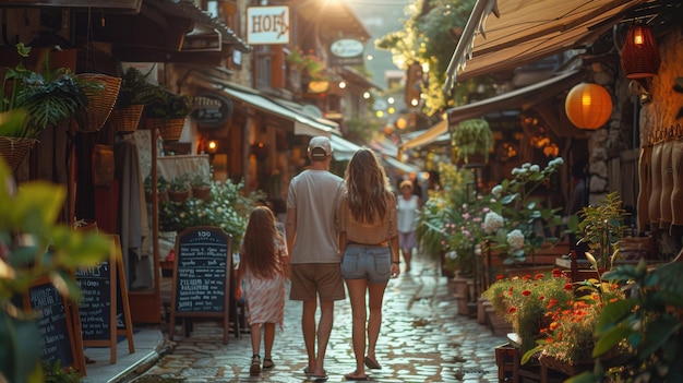 Happy Family Exploring Charming Historic Town on Sunny Day Captured with Nikon D780 and 50mm f18 Lens