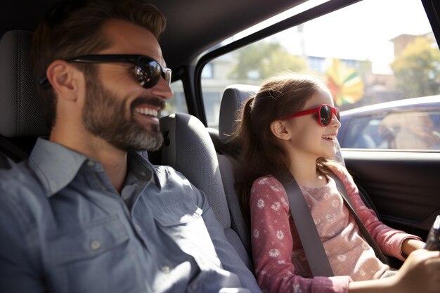 Happy family of father and children enjoying road trip together AI Generative