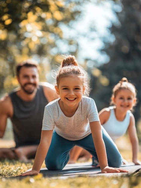 Photo happy family fitness time