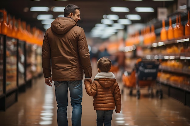 happy family goes shopping at the supermarket