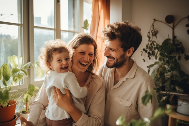 Happy family having fun at home together