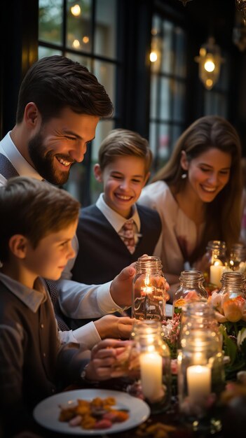 A happy family having Iftar together during Ramadan Generative AI