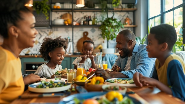 Happy family having lavish dinner at resturant