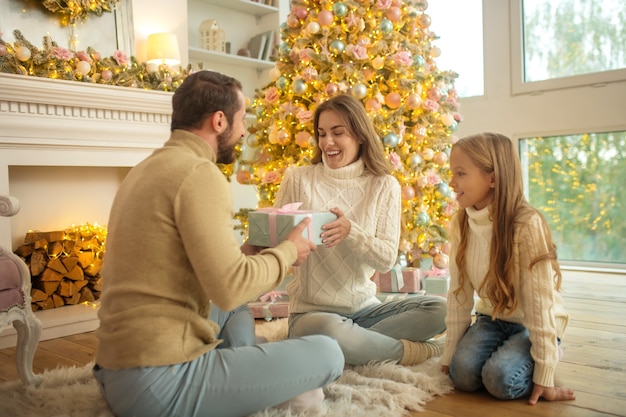 Happy family at home during Christmas