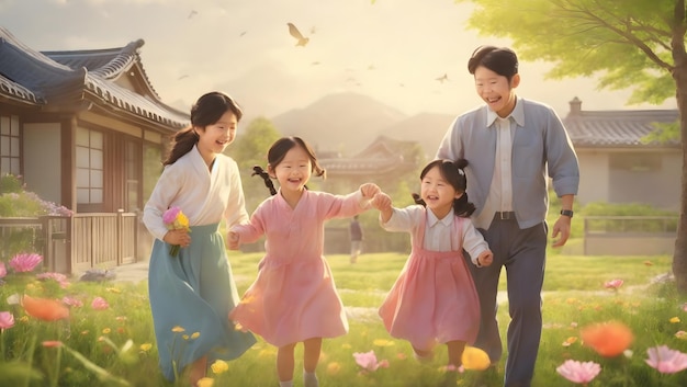 Happy family illustration Korean Translation is happy may