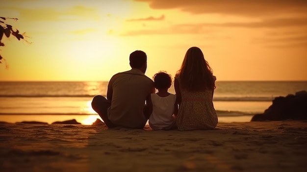 Happy Family Moments at the Beach a Heartwarming Photo of Parent and His Daughters