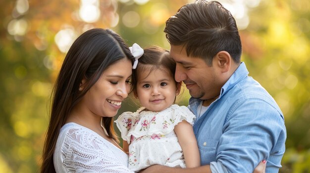 Happy Family Moments Loving Parents Holding Their Adorable Child Outdoors