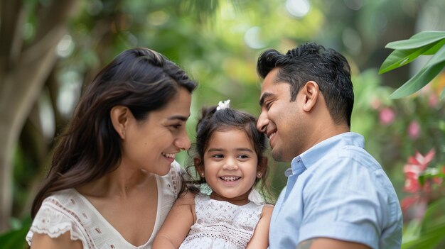 Happy Family Moments in Nature Smiling Parents and Child Outdoors