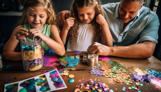 Happy family painting together at home indoors generated by AI