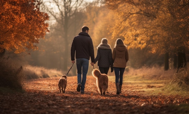 Happy family in part with dog