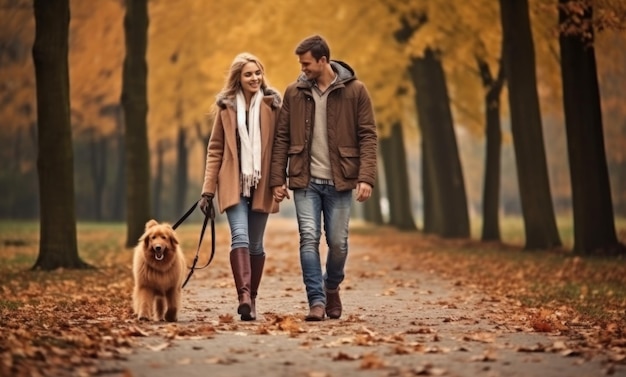 Happy family in part with dog