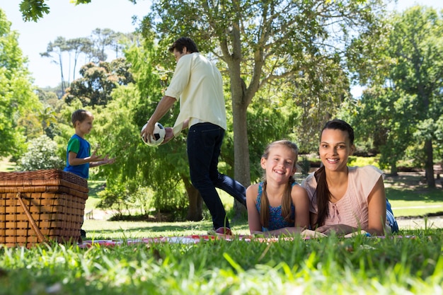 Happy family on a picnic in the park