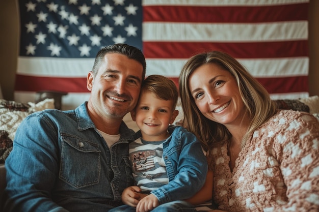 Photo happy family portrait in cozy home setting