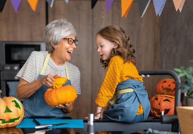 Happy family preparing for Halloween