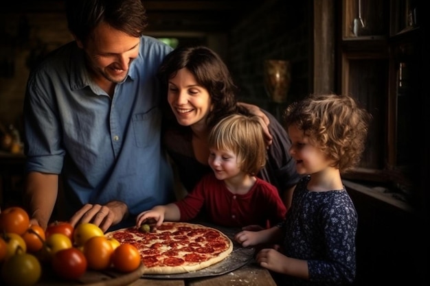 Photo happy family preparing a homemade pizza together i happy family photo1057jpg