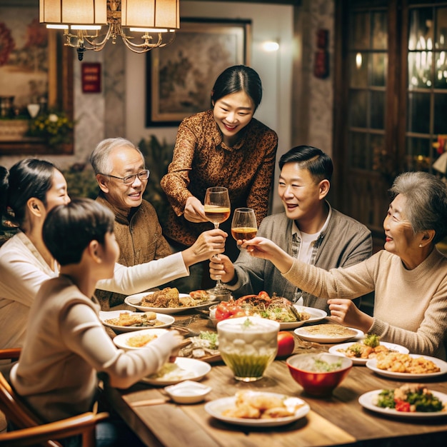 Happy family reunion dinner for the Chinese New Year