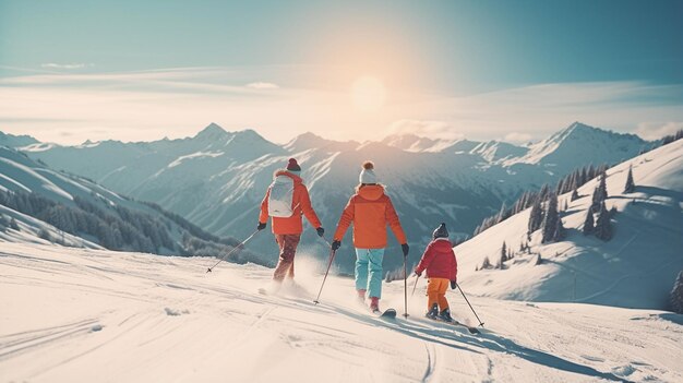 Photo happy family in ski resort on winter vacation