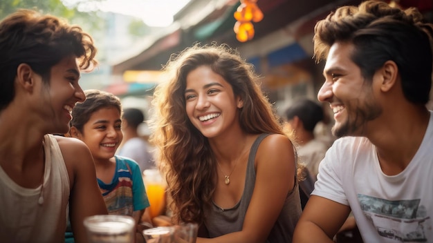 happy family of three having fun at the bar in the city happy family of three having fun at the