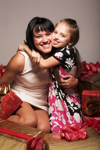 Happy family with gifts