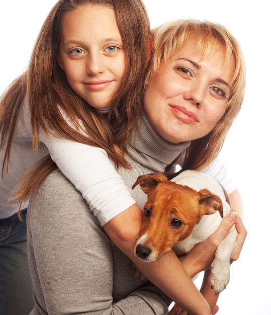 Happy family with a pet