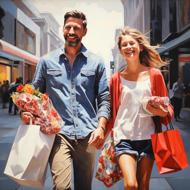 Happy family with shopping bags