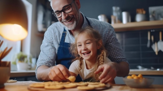 Happy father and daughter baking in a kitchen Illustration AI GenerativexA