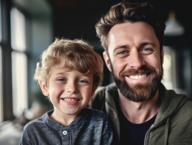 Happy Father Day Father and son smiling happily Generative AI