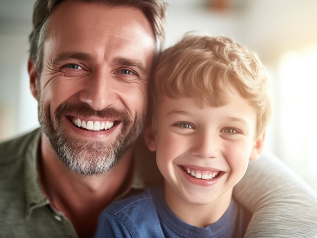 Happy Father Day Father and son smiling happily Generative AI