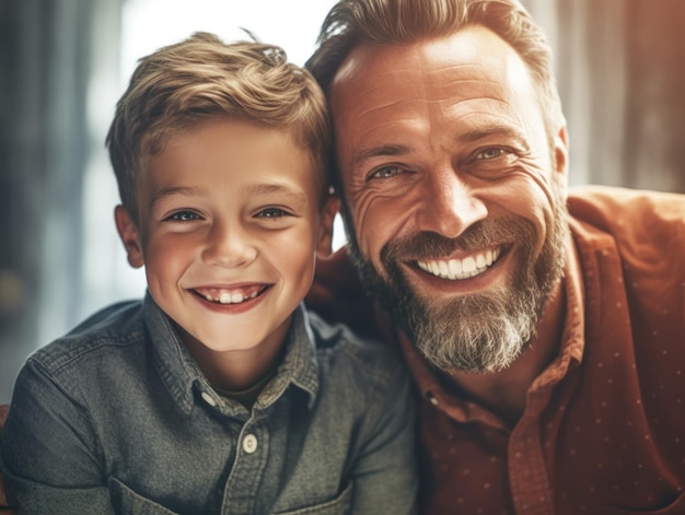 Happy Father Day Father and son smiling happily Generative AI