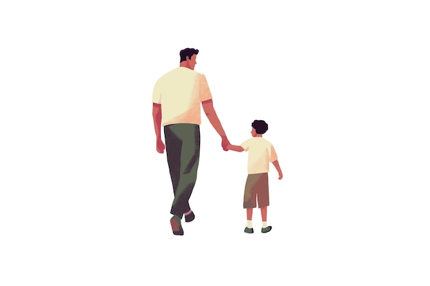 Happy father' day flat design father and son walk and hold hand